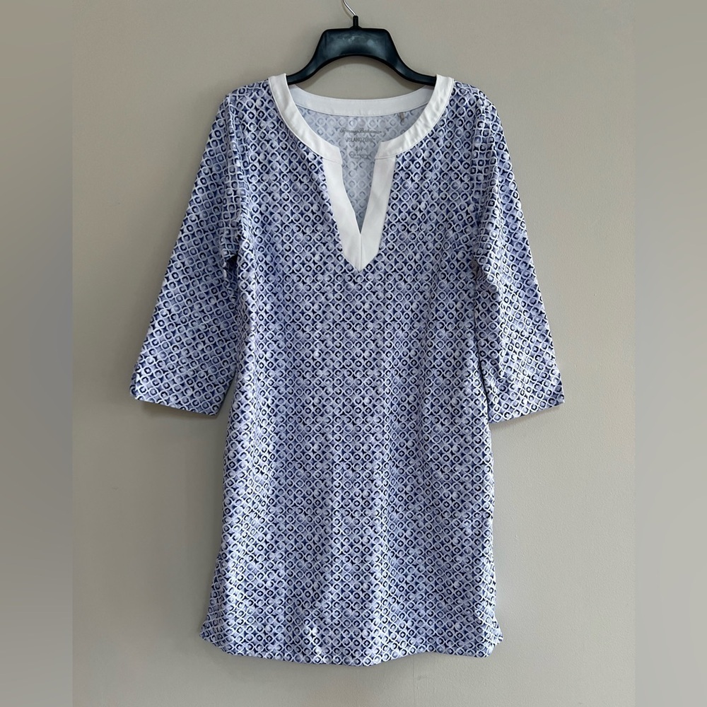 Tommy Bahama Islandzone 3/4 Sleeve Tile Print Isle Tunic Dress, Blue & White, SP